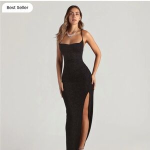 Windsor Dress in Black Size Medium Amirah Formal Glitter Cowl Neck Column